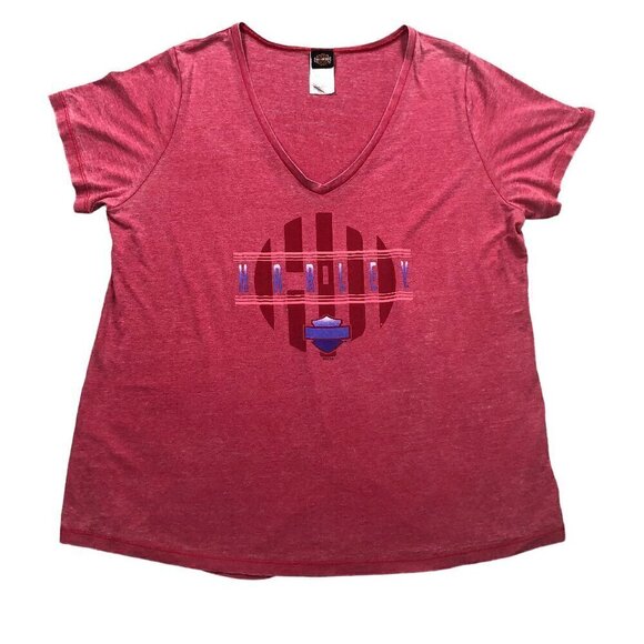 Harley-Davidson Women's V-Neck Short Sleeve Burnout Tee Heather Red Size 1X - Picture 1 of 4